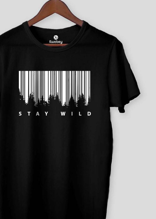 Stay Wild Black Half Sleeve T-shirt For Men