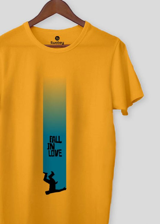 Fall In Love Mustard Half Sleeve T-shirt For Men