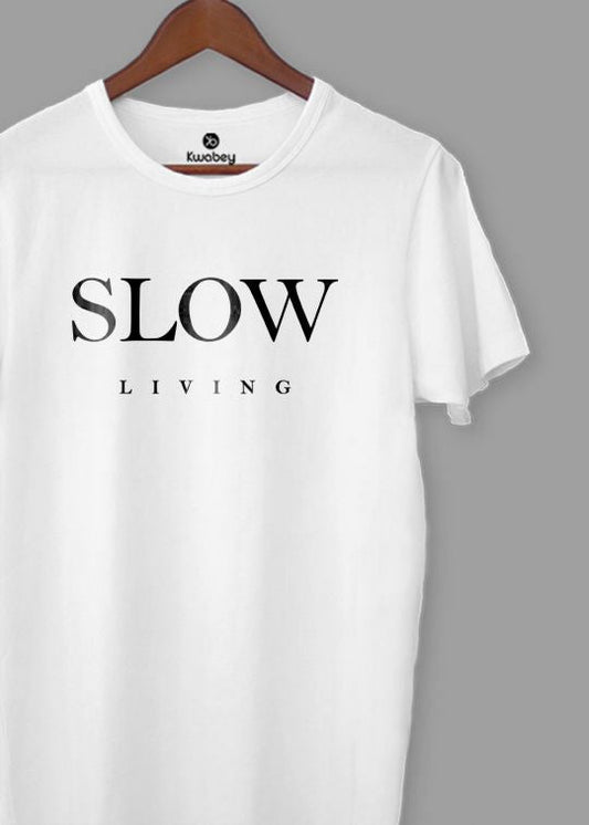 Slow Living White Half Sleeve T-Shirt For Men