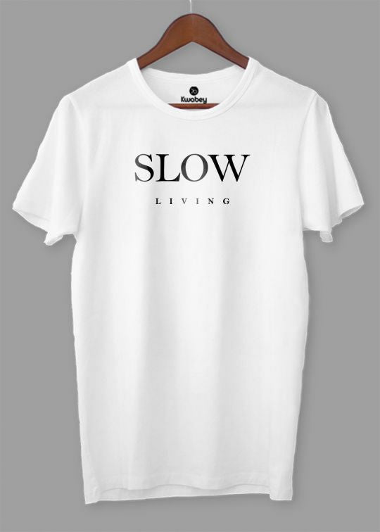 Slow Living White Half Sleeve T-Shirt For Men