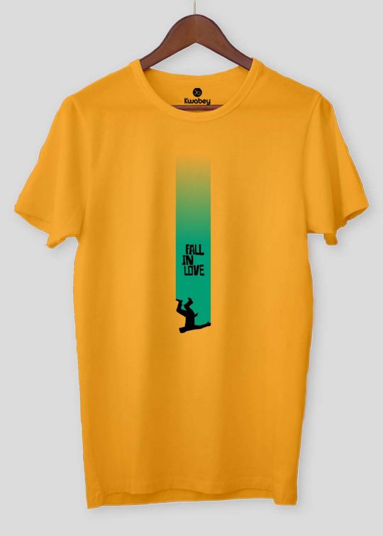 Fall In Love Mustard Half Sleeve T-shirt For Men