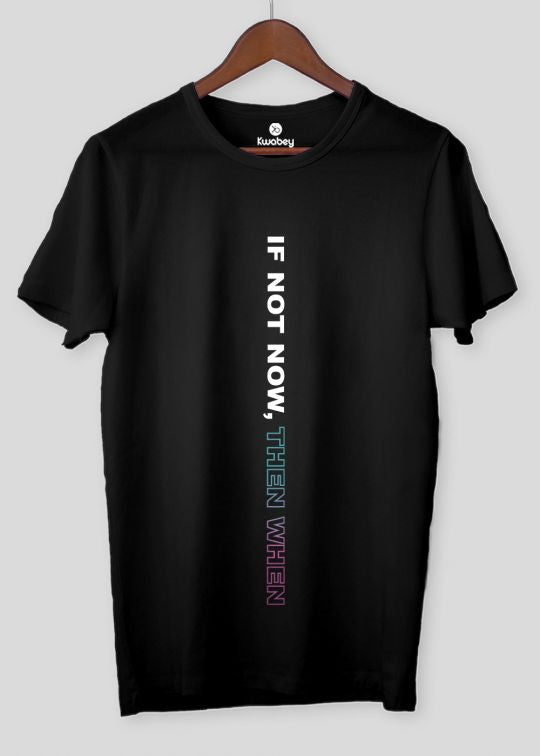 Now When Printed Black Half Sleeve T-Shirt For Men