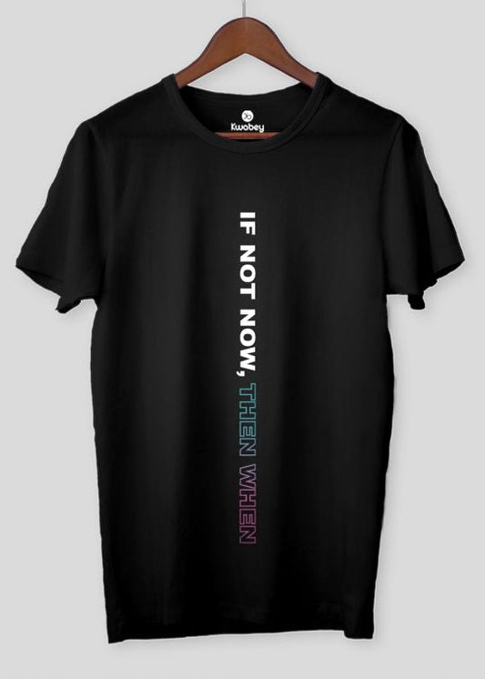 Now When Printed Black Half Sleeve T-Shirt For Men