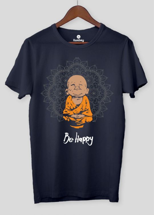 Be Happy Navy Half Sleeve T-shirt For Men