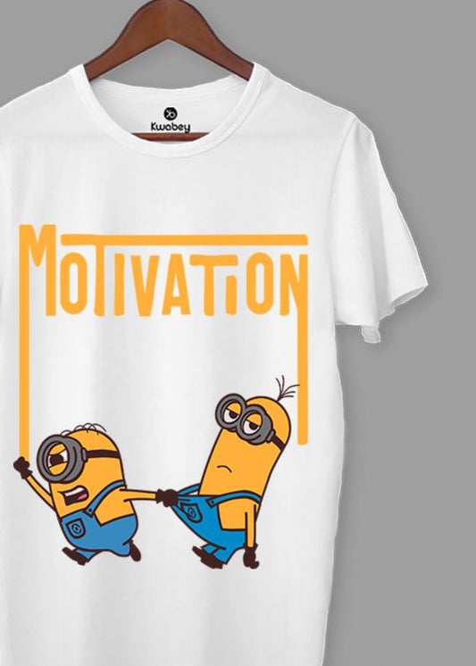 Minions Motivation White Half Sleeve T-Shirt For Men