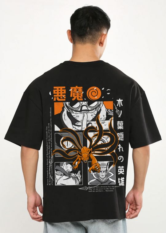 Naruto Uzumaki Clan Black Oversized T-Shirt For Men