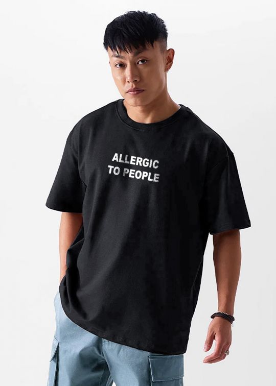 I Am Allergic To People Black Oversized T-Shirt For Men