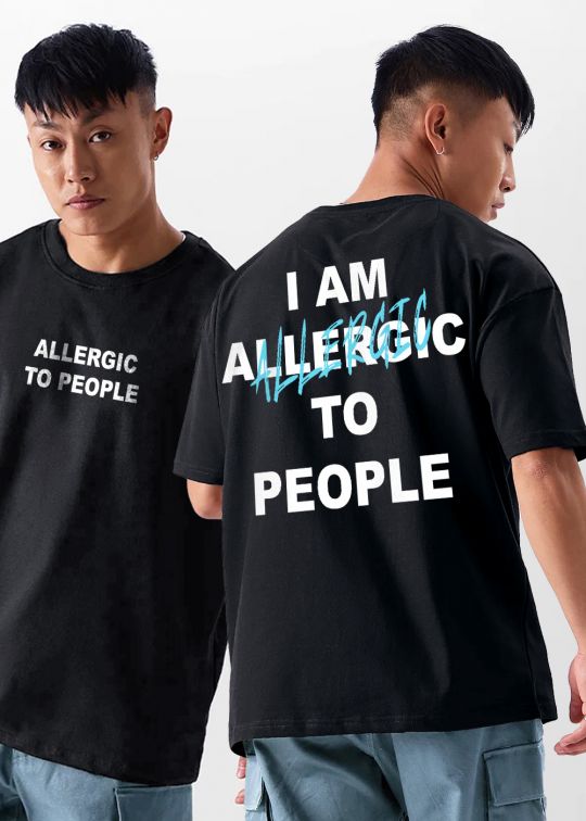 I Am Allergic To People Black Oversized T-Shirt For Men