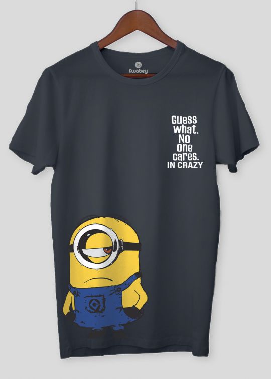 No One Cares In Crazy Stone Grey Half Sleeve T-Shirt For Men