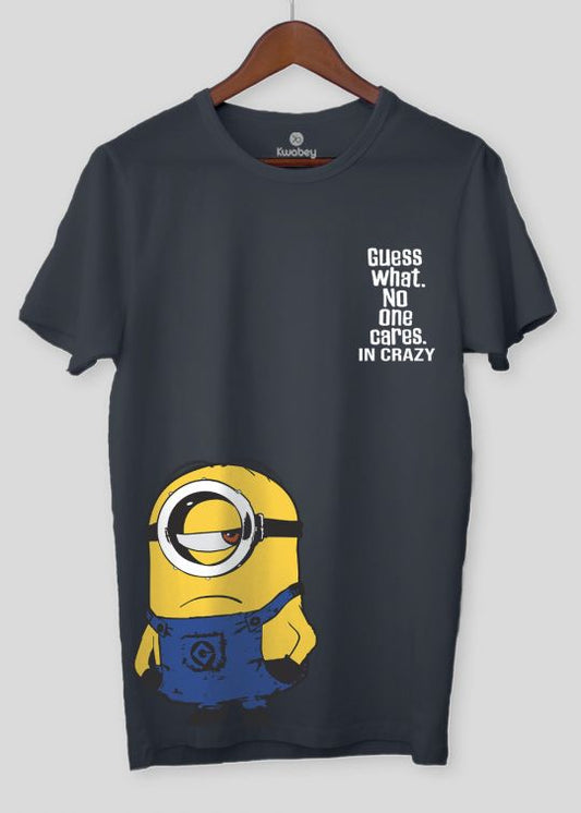 No One Cares In Crazy Stone Grey Half Sleeve T-Shirt For Men