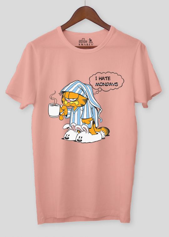 I Hate Mondays Garfield Pastel Pink Half Sleeve T-Shirt For Men