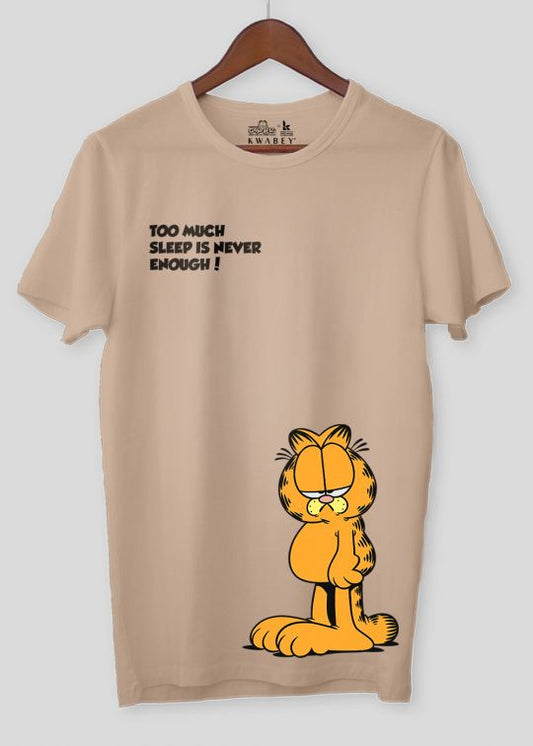 Sleep Is Never Enough Garfield Beige Half Sleeve T-Shirt For Men