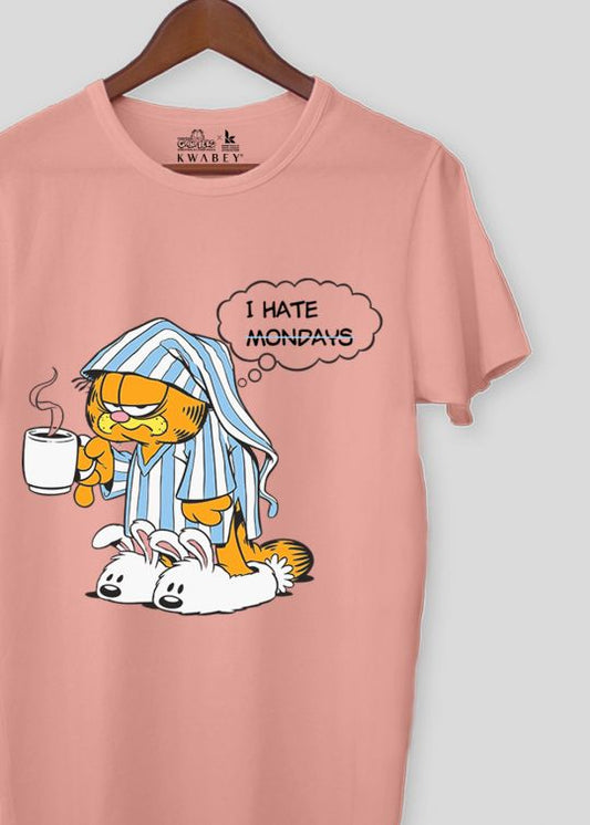 I Hate Mondays Garfield Pastel Pink Half Sleeve T-Shirt For Men