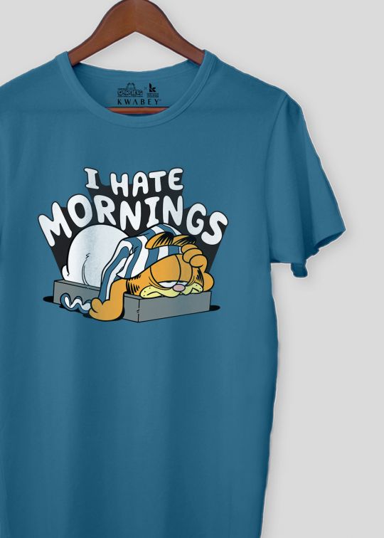Hate Mornings GarfieldTeal Half Sleeve T-Shirt For Men