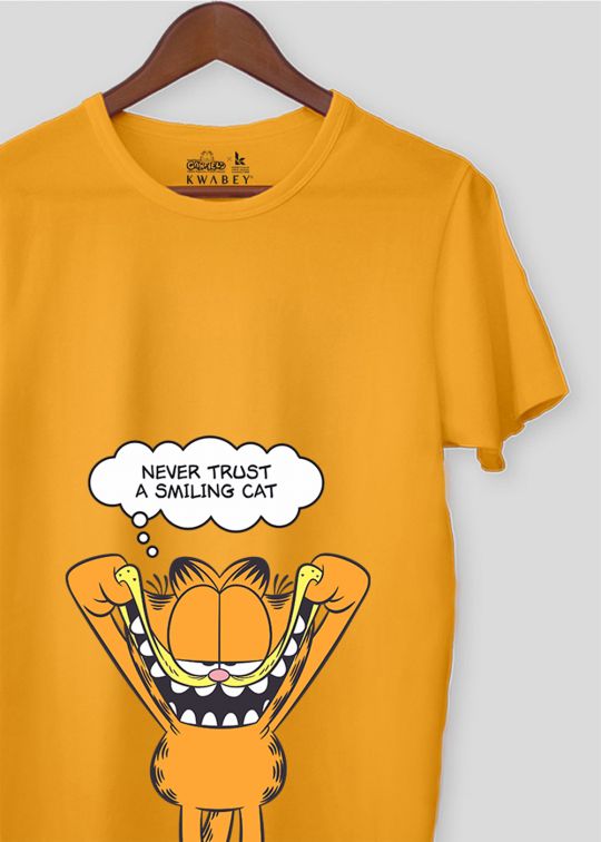 Never Trust A Smiling Garfield Mustard Half Sleeve T-Shirt For Men