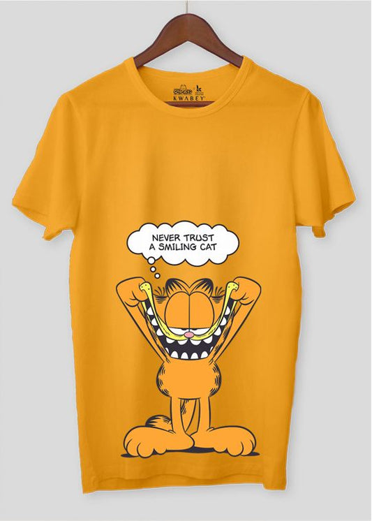 Never Trust A Smiling Garfield Mustard Half Sleeve T-Shirt For Men