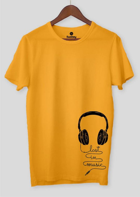 Lost In Music Mustard Half Sleeve T-shirt For Men
