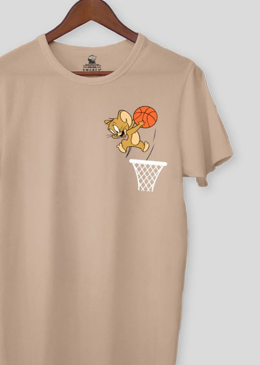 Offical Basket Ball Jerry Beige Half Sleeve T-Shrit For Men