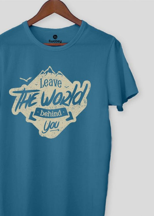 Leave The World Teal Half Sleeve T-shirt For Men