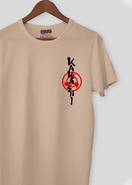 Offical Beige kakashi Half Sleeve T-Shirt For Men