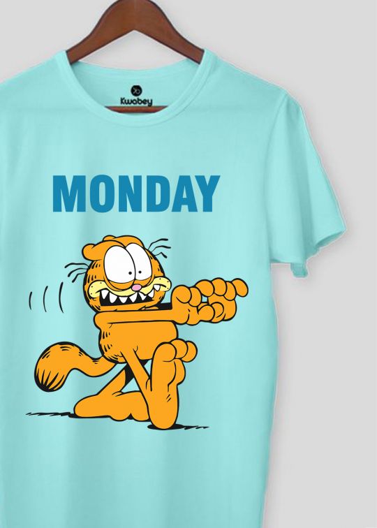 Monday Walking Cat Aqua Half Sleeve T-Shirt For Men