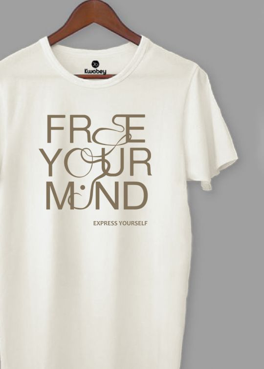 Free Your Mind Egg Shell White Half Sleeve T-Shirt For Men