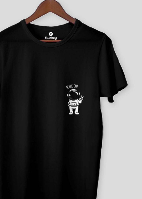 Peace Out Astronaut Pocket Black Half Sleeve T-shirt For Men