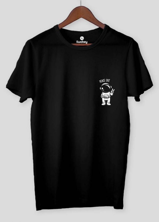 Peace Out Astronaut Pocket Black Half Sleeve T-shirt For Men
