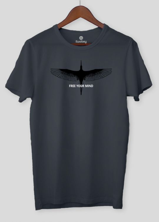 Free Your Mind Stone Grey Half Sleeve T-Shirt For Men