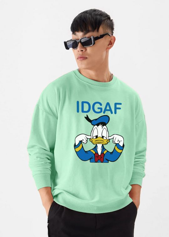 IDGAF Donald Duck Jade Oversized Sweatshirt For Men