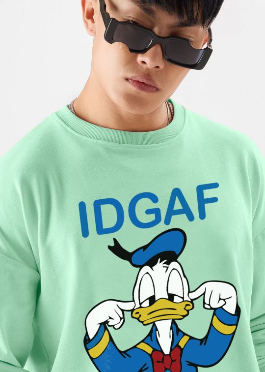 IDGAF Donald Duck Jade Oversized Sweatshirt For Men