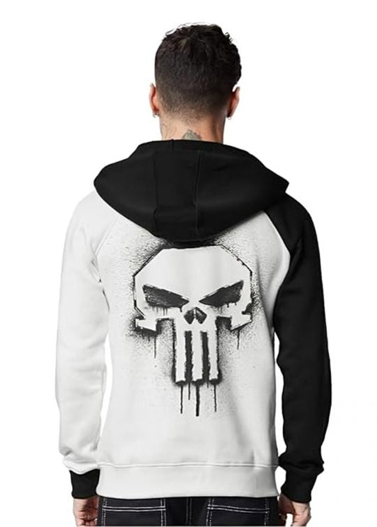 Punisher Printed White Hoodie Sweatshirt For Men