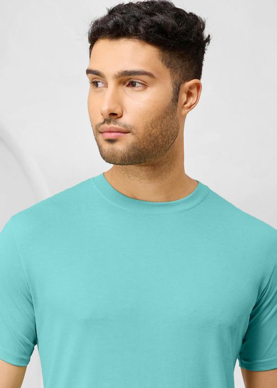 Solid Aqua Half Sleeve RN T-Shirt