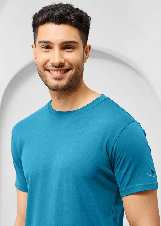 Solid Blue Danube Half Sleeve RN T-Shirt