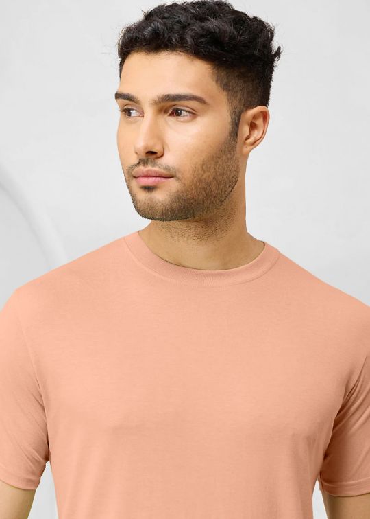 Solid Peach Half Sleeve RN T-Shirt