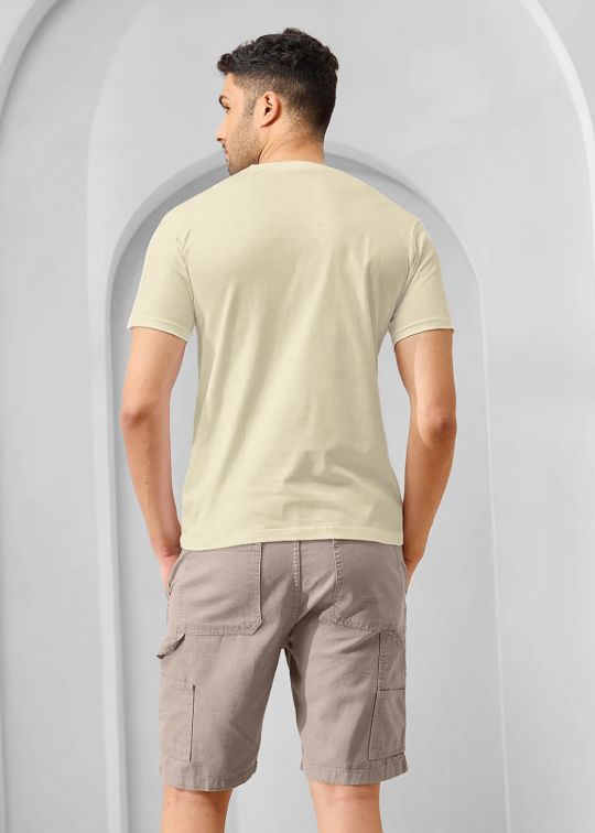 Solid White Cap Grey Half Sleeve RN T-Shirt