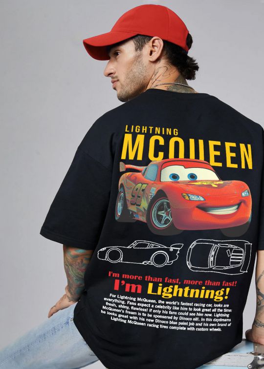 I Am Lightning Black Oversized T-Shirt For Men