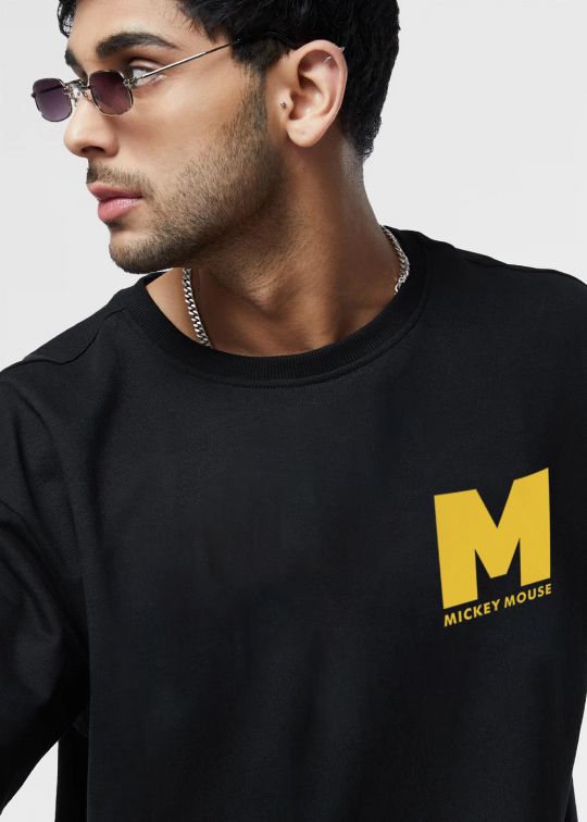Mickey Mouse Black Oversized T-Shirt For Men
