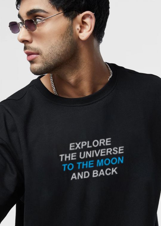 Explore The Universe Black Oversized T-Shirt For Men