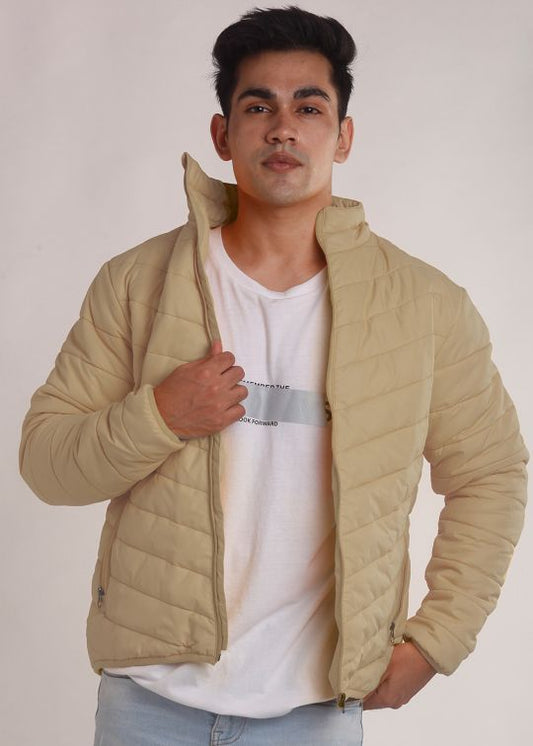 Beige Puffer Jacket For Men