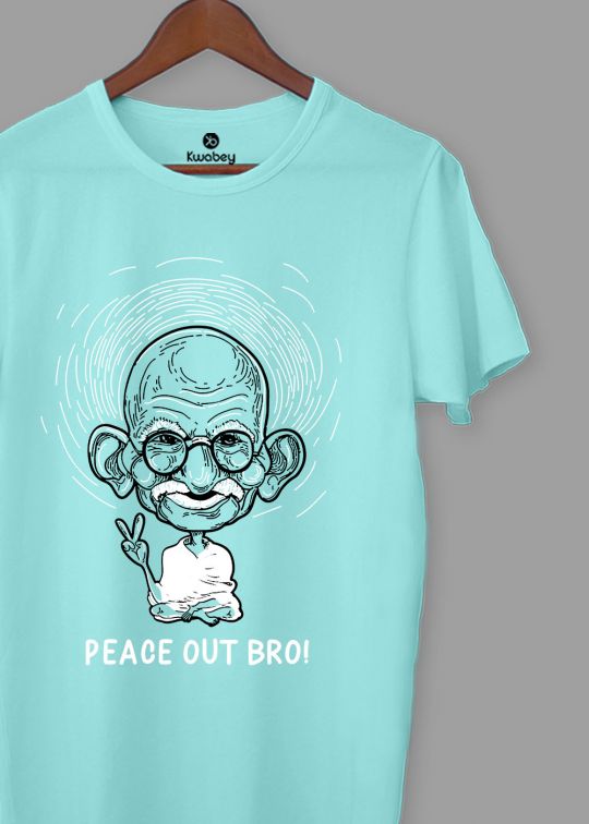 Peace Out Gandhi Aqua Half Sleeve T-shirt For Men