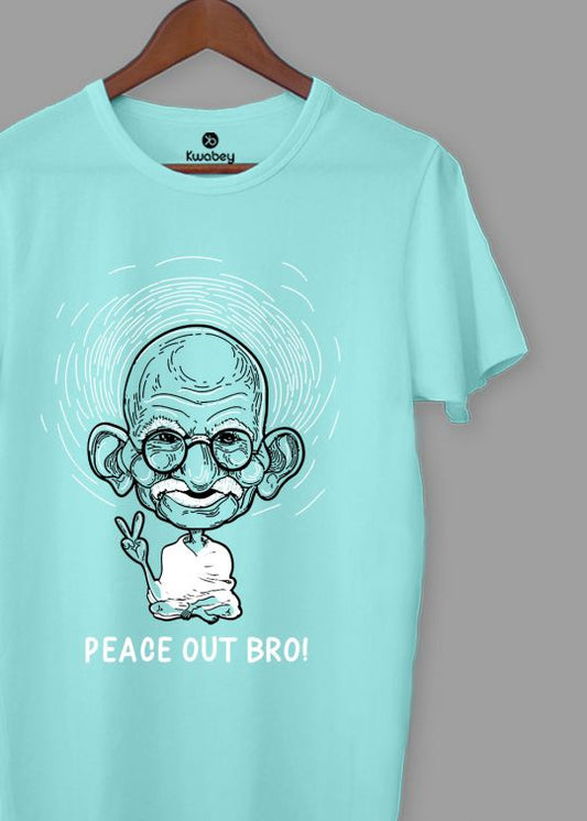 Peace Out Gandhi Aqua Half Sleeve T-shirt For Men