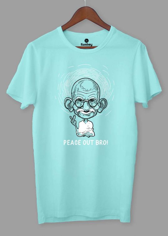 Peace Out Gandhi Aqua Half Sleeve T-shirt For Men