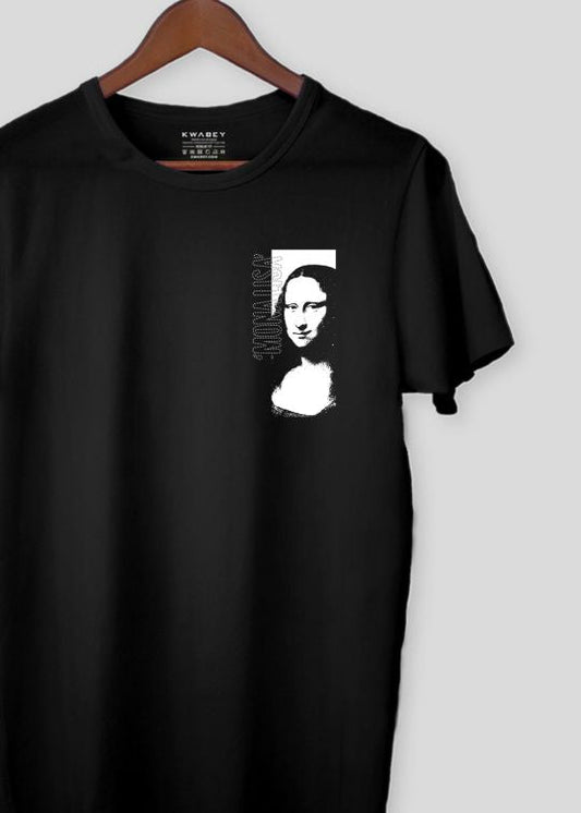 Monalisa Pocket Printed Black Half Sleeve T-Shirt For Men