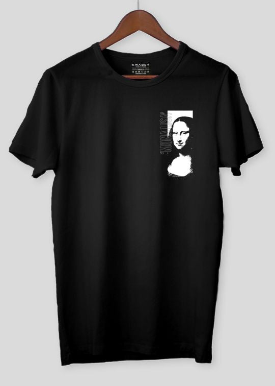 Monalisa Pocket Printed Black Half Sleeve T-Shirt For Men