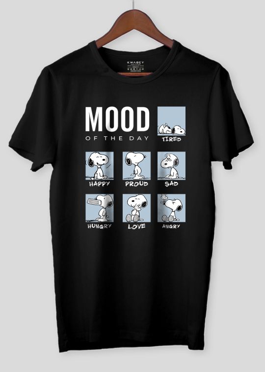 Snoopy Mood Of The Day Printed Black Half Sleeve T-Shirt For Men