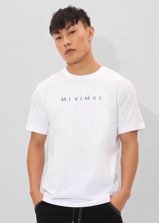 Minimal Printed White Half Sleeve T-Shirt For Men