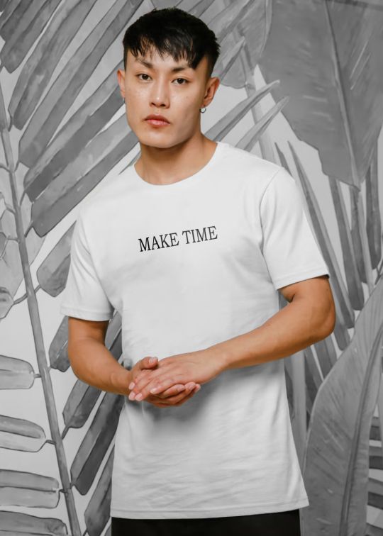 Make Time White Half Sleeve T-Shirt For Men