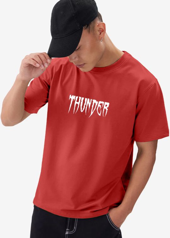 Thunder Printed Red Half Sleeve T-Shirt For Men
