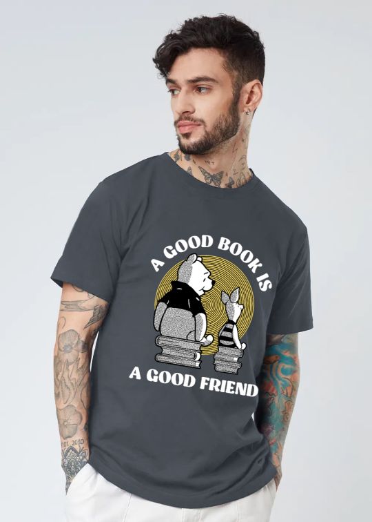 A Good Friend Stone Grey Half Sleeve T-Shirt For Men